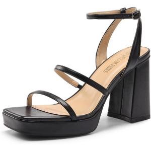 image:imageDREAM PAIRS Womens Platform Strappy Heels Open Toe Ankle Strap Square Party Sandals Y2K Dress ShoesBlack