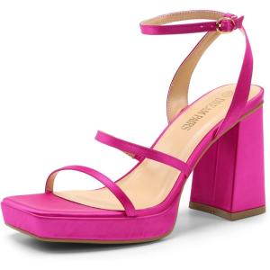 image:imageDREAM PAIRS Womens Platform Strappy Heels Open Toe Ankle Strap Square Party Sandals Y2K Dress ShoesHot Pink