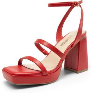 image:imageDREAM PAIRS Womens Platform Strappy Heels Open Toe Ankle Strap Square Party Sandals Y2K Dress ShoesRedpu