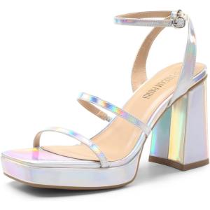 image:imageDREAM PAIRS Womens Platform Strappy Heels Open Toe Ankle Strap Square Party Sandals Y2K Dress ShoesSilver