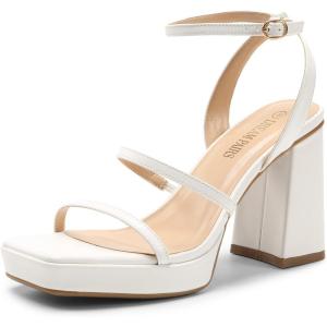 image:imageDREAM PAIRS Womens Platform Strappy Heels Open Toe Ankle Strap Square Party Sandals Y2K Dress ShoesWhite