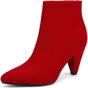 image:imageDREAM PAIRS Womens Pointed Toe Ankle Boots High Heel Booties Fashion Zipper Dress BootsRedSuede