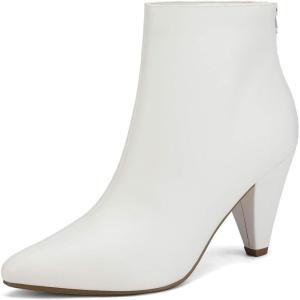 image:imageDREAM PAIRS Womens Pointed Toe Ankle Boots High Heel Booties Fashion Zipper Dress BootsWhitePu