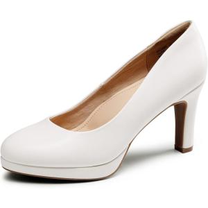 image:imageDREAM PAIRS Womens Pumps Close Toe Low Heels Platform Heels Comfortable Office Work Dress Shoes for WomenWhitepu