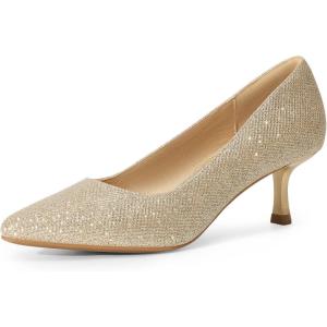 image:imageDREAM PAIRS Womens Pumps Closed Toe Pointed Toe Kitten Heels for Women Party Dance Wedding Dress Shoes for WomenGold
