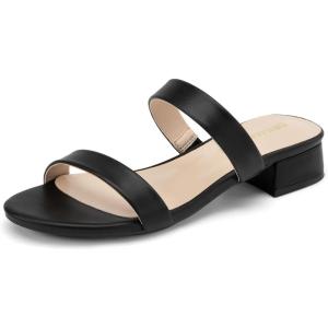 image:imageDREAM PAIRS Womens Slides Heels Slip On Low Block Sandals Two Strap Open Round Toe Chunky Casual Summer Mules ShoesBlack