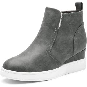 image:imageDREAM PAIRS Womens Slip on High Top Wedge Sneakers Hidden Heel Platform Wedgie Ankle BootiesGreyPu