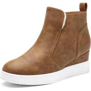 image:imageDREAM PAIRS Womens Slip on High Top Wedge Sneakers Hidden Heel Platform Wedgie Ankle BootiesTanPu