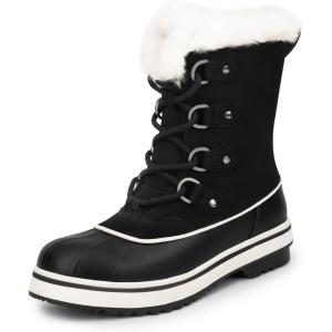 image:imageDREAM PAIRS Womens Snow Winter Boots Mid Calf Waterproof Warm Faux Fur Lined Lace Up Antislip Outdoor Duck BootsBlack