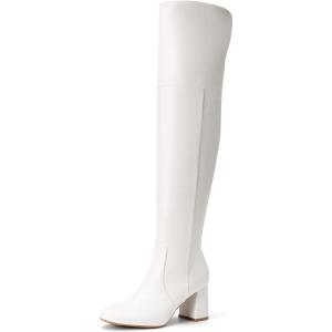 image:imageDREAM PAIRS Womens Thigh High Over the Knee Fashion Chunky Heel Long BootsWhitePu