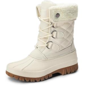 image:imageDREAM PAIRS Womens Winter Duck Boots Mid Calf Warm Insulated Faux Fur Lined Waterproof Lace Up Snow BootsBeige