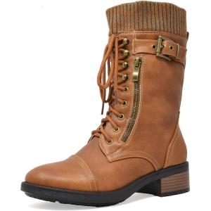 image:imageDREAM PAIRS Womens Winter Lace up Mid Calf Combat Riding Military BootsCamela