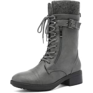 image:imageDREAM PAIRS Womens Winter Lace up Mid Calf Combat Riding Military BootsGrey