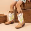 image:imageDREAM PAIRS Girls Cowboy Boots Cowgirl Mid Calf Western Boots with Low Heel Square Toe for Little KidBig KidBeigeTan