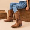 image:imageDREAM PAIRS Girls Cowboy Boots Cowgirl Mid Calf Western Boots with Low Heel Square Toe for Little KidBig KidBrown