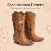 image:imageDREAM PAIRS Girls Cowboy Boots Cowgirl Mid Calf Western Boots with Low Heel Square Toe for Little KidBig KidBrown