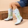 image:imageDREAM PAIRS Girls Cowboy Boots Cowgirl Mid Calf Western Boots with Low Heel Square Toe for Little KidBig KidLight Blue