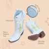 image:imageDREAM PAIRS Girls Cowboy Boots Cowgirl Mid Calf Western Boots with Low Heel Square Toe for Little KidBig KidLight Blue