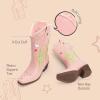 image:imageDREAM PAIRS Girls Cowboy Boots Cowgirl Mid Calf Western Boots with Low Heel Square Toe for Little KidBig KidPink
