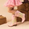 image:imageDREAM PAIRS Girls Cowboy Boots Cowgirl Mid Calf Western Boots with Low Heel Square Toe for Little KidBig KidPink