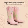 image:imageDREAM PAIRS Girls Cowboy Boots Cowgirl Mid Calf Western Boots with Low Heel Square Toe for Little KidBig KidPink