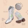 image:imageDREAM PAIRS Girls Cowboy Boots Cowgirl Mid Calf Western Boots with Low Heel Square Toe for Little KidBig KidSilver