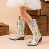 image:imageDREAM PAIRS Girls Cowboy Boots Cowgirl Mid Calf Western Boots with Low Heel Square Toe for Little KidBig KidSilver