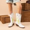 image:imageDREAM PAIRS Girls Cowboy Boots Cowgirl Mid Calf Western Boots with Low Heel Square Toe for Little KidBig KidWhite