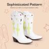 image:imageDREAM PAIRS Girls Cowboy Boots Cowgirl Mid Calf Western Boots with Low Heel Square Toe for Little KidBig KidWhite