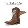 image:imageDREAM PAIRS Girls Cowboy Boots Floral Embroidered Classic Western Cowgirl Boots Square Toe Mid Calf Side Zipper Horsing Party ToddlerLittleBig KidsBrown