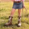 image:imageDREAM PAIRS Girls Cowboy Boots Floral Embroidered Classic Western Cowgirl Boots Square Toe Mid Calf Side Zipper Horsing Party ToddlerLittleBig KidsBrown