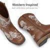 image:imageDREAM PAIRS Girls Cowboy Boots Floral Embroidered Classic Western Cowgirl Boots Square Toe Mid Calf Side Zipper Horsing Party ToddlerLittleBig KidsBrown