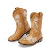 image:imageDREAM PAIRS Girls Cowboy Boots Floral Embroidered Classic Western Cowgirl Boots Square Toe Mid Calf Side Zipper Horsing Party ToddlerLittleBig KidsCamel