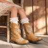 image:imageDREAM PAIRS Girls Cowboy Boots Floral Embroidered Classic Western Cowgirl Boots Square Toe Mid Calf Side Zipper Horsing Party ToddlerLittleBig KidsCamel