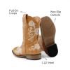 image:imageDREAM PAIRS Girls Cowboy Boots Floral Embroidered Classic Western Cowgirl Boots Square Toe Mid Calf Side Zipper Horsing Party ToddlerLittleBig KidsCamel