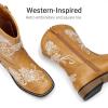 image:imageDREAM PAIRS Girls Cowboy Boots Floral Embroidered Classic Western Cowgirl Boots Square Toe Mid Calf Side Zipper Horsing Party ToddlerLittleBig KidsCamel