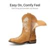 image:imageDREAM PAIRS Girls Cowboy Boots Floral Embroidered Classic Western Cowgirl Boots Square Toe Mid Calf Side Zipper Horsing Party ToddlerLittleBig KidsCamel