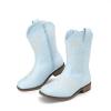image:imageDREAM PAIRS Girls Cowboy Boots Floral Embroidered Classic Western Cowgirl Boots Square Toe Mid Calf Side Zipper Horsing Party ToddlerLittleBig KidsLight Blue