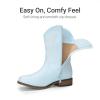 image:imageDREAM PAIRS Girls Cowboy Boots Floral Embroidered Classic Western Cowgirl Boots Square Toe Mid Calf Side Zipper Horsing Party ToddlerLittleBig KidsLight Blue
