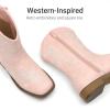image:imageDREAM PAIRS Girls Cowboy Boots Floral Embroidered Classic Western Cowgirl Boots Square Toe Mid Calf Side Zipper Horsing Party ToddlerLittleBig KidsPink