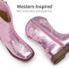 image:imageDREAM PAIRS Girls Cowboy Boots Floral Embroidered Classic Western Cowgirl Boots Square Toe Mid Calf Side Zipper Horsing Party ToddlerLittleBig KidsPurple