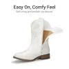 image:imageDREAM PAIRS Girls Cowboy Boots Floral Embroidered Classic Western Cowgirl Boots Square Toe Mid Calf Side Zipper Horsing Party ToddlerLittleBig KidsWhite