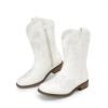 image:imageDREAM PAIRS Girls Cowboy Boots Floral Embroidered Classic Western Cowgirl Boots Square Toe Mid Calf Side Zipper Horsing Party ToddlerLittleBig KidsWhite