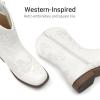 image:imageDREAM PAIRS Girls Cowboy Boots Floral Embroidered Classic Western Cowgirl Boots Square Toe Mid Calf Side Zipper Horsing Party ToddlerLittleBig KidsWhite