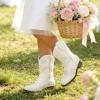 image:imageDREAM PAIRS Girls Cowboy Boots Floral Embroidered Classic Western Cowgirl Boots Square Toe Mid Calf Side Zipper Horsing Party ToddlerLittleBig KidsWhite