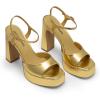 image:imageDREAM PAIRS Platform Heels for Women Square Toe Chunky High Heels Ankle Strap Sandals for Wedding Party Formal EventGold