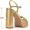 image:imageDREAM PAIRS Platform Heels for Women Square Toe Chunky High Heels Ankle Strap Sandals for Wedding Party Formal EventGold