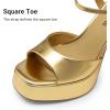 image:imageDREAM PAIRS Platform Heels for Women Square Toe Chunky High Heels Ankle Strap Sandals for Wedding Party Formal EventGold