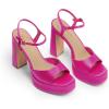 image:imageDREAM PAIRS Platform Heels for Women Square Toe Chunky High Heels Ankle Strap Sandals for Wedding Party Formal EventHot Pink