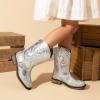 image:imageDREAM PAIRS Toddler Cowboy Boots Cowgirl Boots for Girls Square Toe Mid Calf Boys Western Fashion Riding Shoes for ToddlerLittle KidBig KidSilver